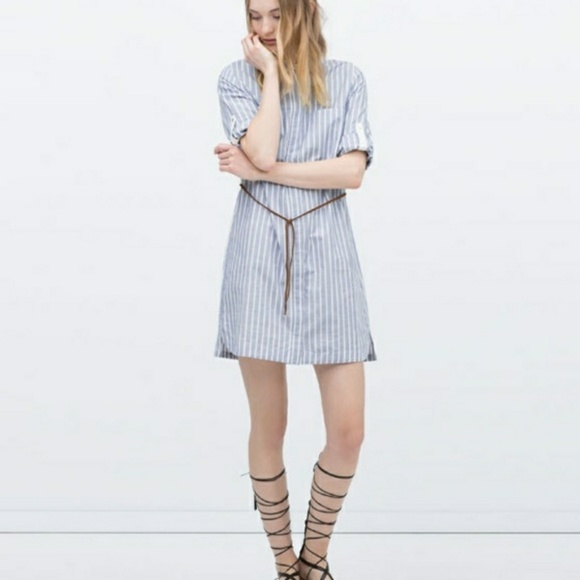 zara blue striped shirt dress